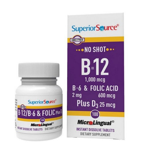 No Shot B-12 And B-6 Folic Acid & D3 100 Tabs by Superior Source