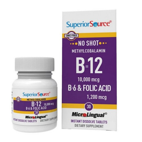 No Shot Methylcobalamin Extra Strength B-12 And B-6 Folic Acid 30 Tabs by Superior Source
