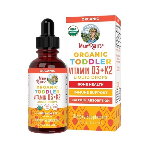 Toddler Vitamin D3 Plus K2 Liquid Drops 1-3 Years Unflavored 1 Oz by MaryRuth's