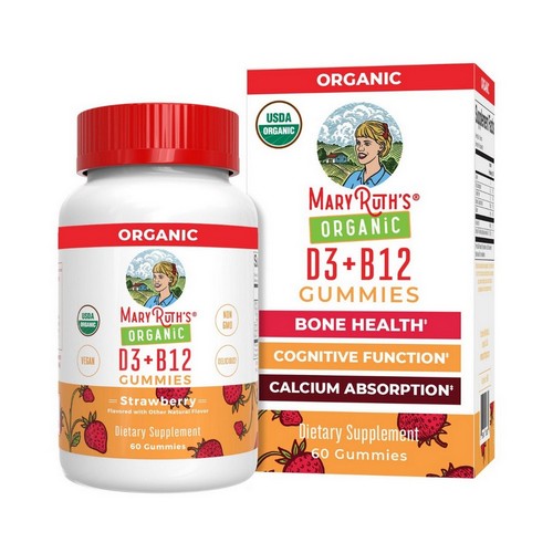 Organic D3 Plus B12 Gummies Strawberry 60 Count by MaryRuth's