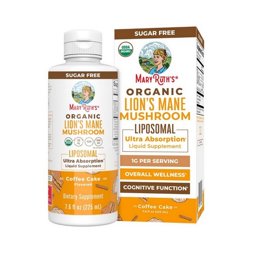 Organic Lion's Mane Mushroom Liposomal Liquid Supplement Coffee Cake 7.6 Oz by MaryRuth's
