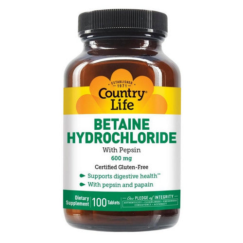 Betaine Hydrochloride with Pepsin 100 Tabs by Country Life
