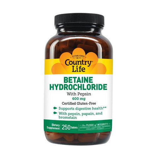 Betaine Hydrochloride with Pepsin 250 Tabs by Country Life