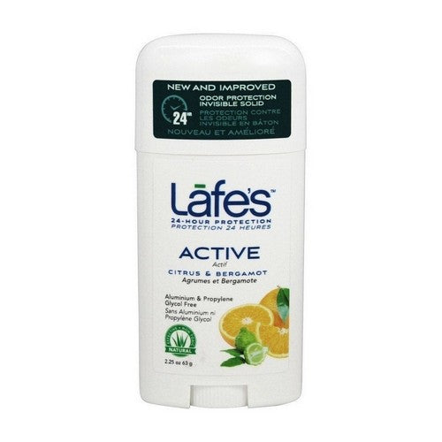 Natural Deodorant Stick Active Citrus And Bergamot 2.85 Oz by Lafes Natural Body Care