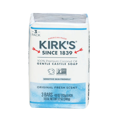 Premium Coconut Oil Castile Bar Soap Original Fresh 12 Oz by Kirk's Natural Products
