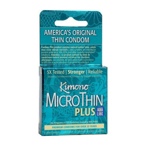 Microthin Plus Ultra Lubricated Latex With Aqua Lube Condoms 3 Count by Kimono
