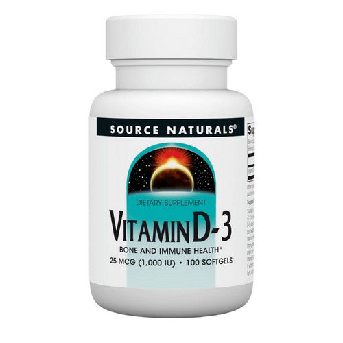 Vitamin D-3 1000 IU 100 softgels by Source Naturals