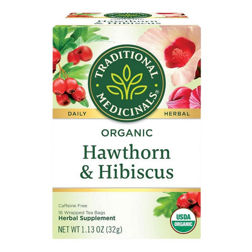 Organic Hawthorn And Hibiscus Tea 16 Bags by Traditional Medicinals