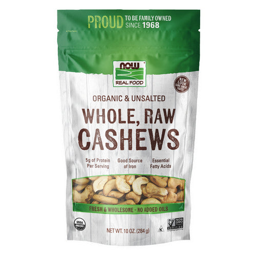Whole Raw Certified Organic Cashews 10 oz by Now Foods